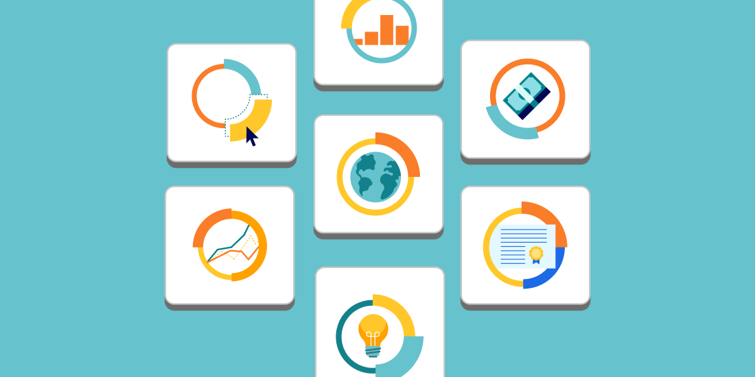 Icons showing various pie charts